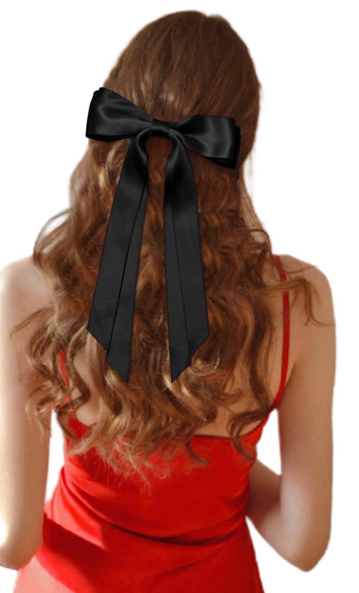Tobeffect Cute Hair Accessories: Bow Clips, Ribbon Barrettes with Tassels, and Hair Bows for Women in Black and Red - Image 5