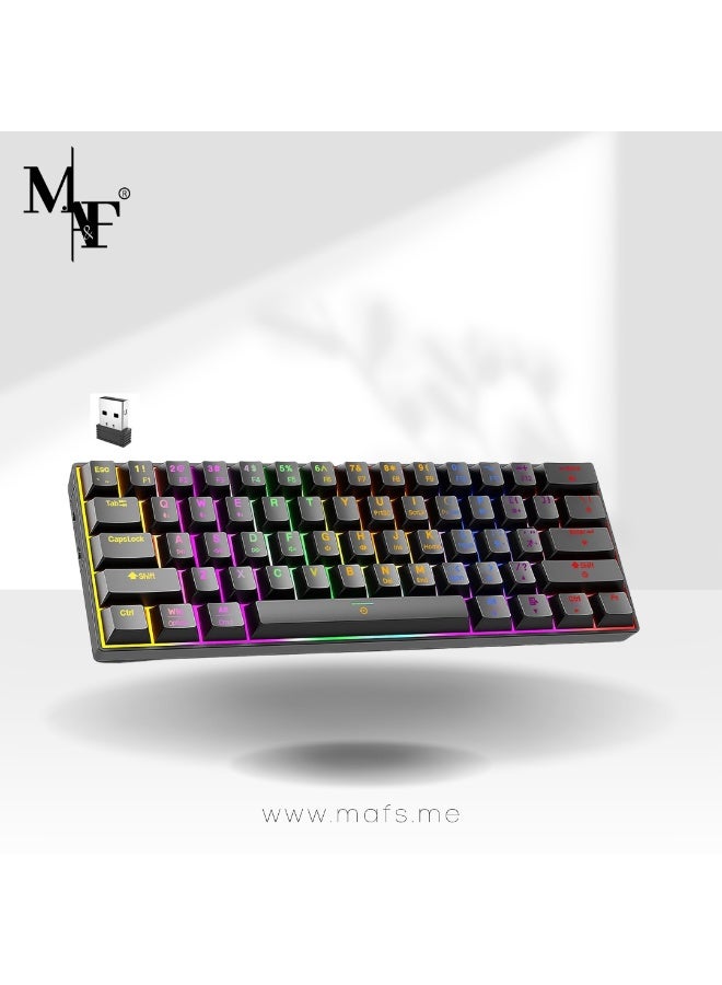 م.ا & ف'س لوحة مفاتيح ميكانيكية Infino® Wireless Bluetooth Tri-Mode (2.4G/Bluetooth/USB-C)، دعم متعدد المنصات (Windows/Mac/Linux/Tablet)، لوحة مفاتيح ألعاب قابلة لإعادة الشحن ذات 61 مفتاحًا بإضاءة خلفية RGB باللون البني - Image 1