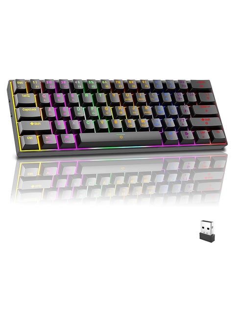 Wireless Bluetooth Tri-Mode (2.4G/Bluetooth/USB-C) Mechanical Keyboard, Multi-Platform Support (Windows/Mac/Linux/Tablet), Rechargeable 61-Key RGB Backlit Brown Switch Gaming Keyboard