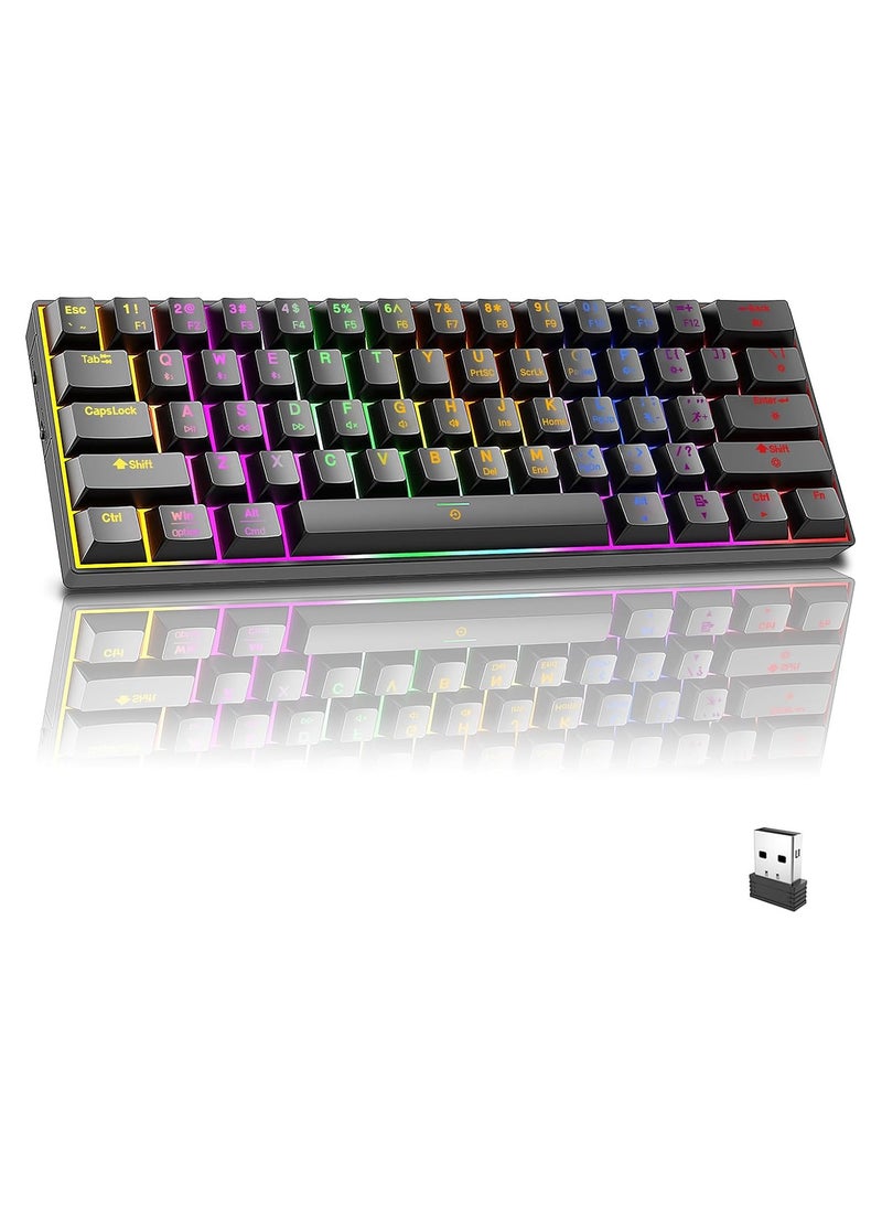 Wireless Bluetooth Tri-Mode (2.4G/Bluetooth/USB-C) Mechanical Keyboard, Multi-Platform Support (Windows/Mac/Linux/Tablet), Rechargeable 61-Key RGB Backlit Brown Switch Gaming Keyboard