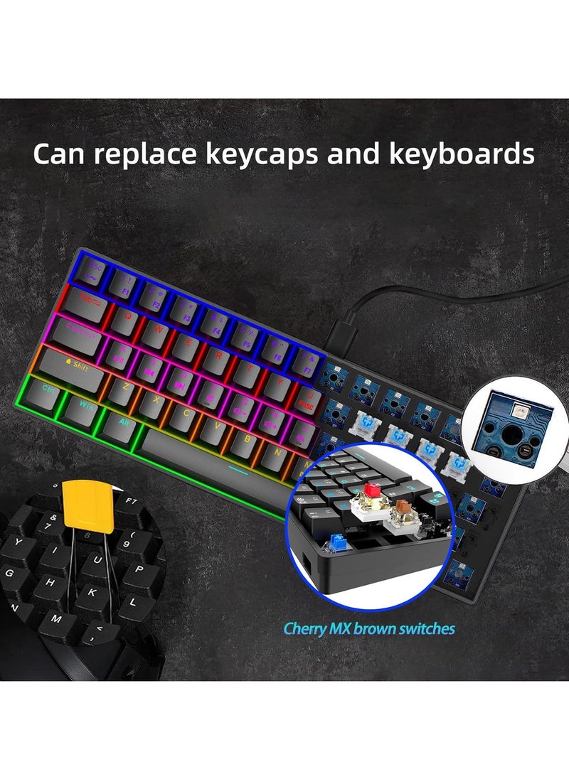 Wireless Bluetooth Tri-Mode (2.4G/Bluetooth/USB-C) Mechanical Keyboard, Multi-Platform Support (Windows/Mac/Linux/Tablet), Rechargeable 61-Key RGB Backlit Brown Switch Gaming Keyboard
