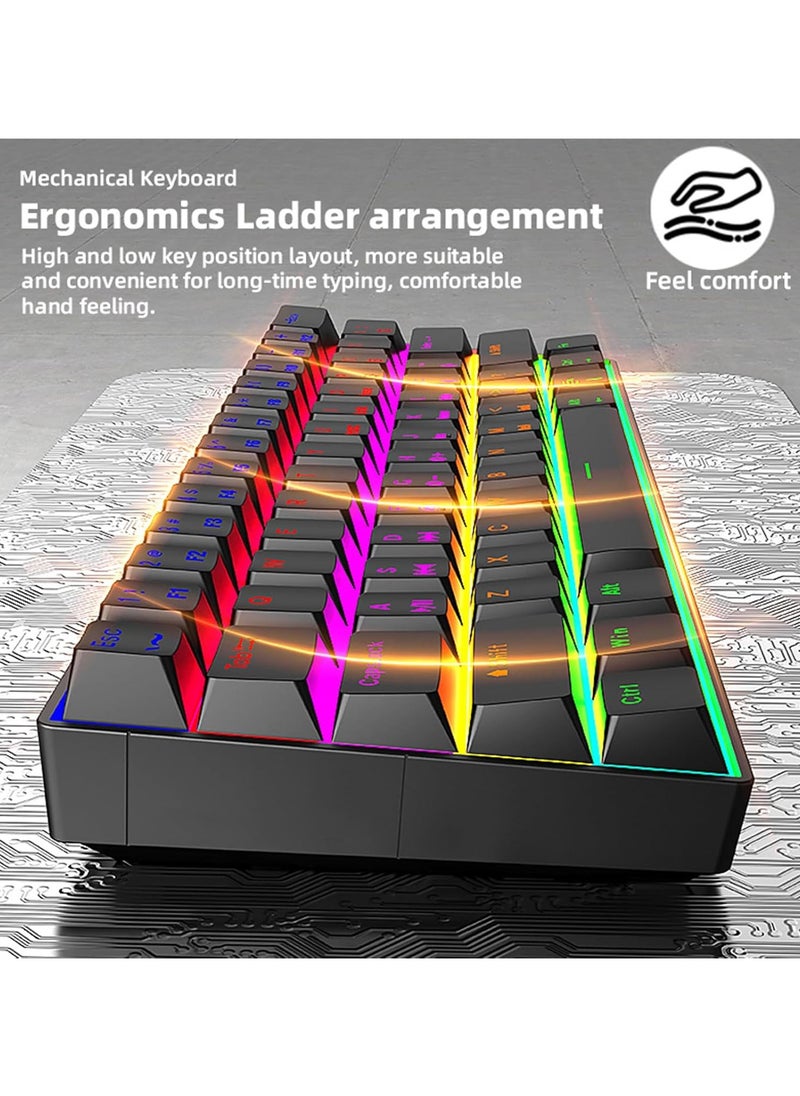 Wireless Bluetooth Tri-Mode (2.4G/Bluetooth/USB-C) Mechanical Keyboard, Multi-Platform Support (Windows/Mac/Linux/Tablet), Rechargeable 61-Key RGB Backlit Brown Switch Gaming Keyboard