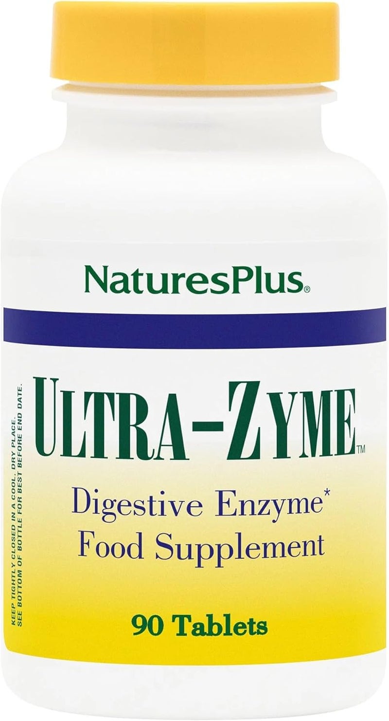 Natures Plus NaturesPlus UltraZyme 120 mg Ox Bile Pancreatin Betaine HCl Bromelain Lactase and Probiotic Complex Maximum Strength Digestive Enzyme Supplement 90 Tablets - Image 1