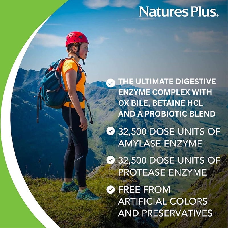 Natures Plus NaturesPlus UltraZyme 120 mg Ox Bile Pancreatin Betaine HCl Bromelain Lactase and Probiotic Complex Maximum Strength Digestive Enzyme Supplement 90 Tablets - Image 4