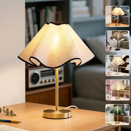 YITIAOYU Small Scalloped Table Lamp Shades Petal Lamp Shade for Table Lamps Floor Lamps bedside lamp and Pendant Light UNO Fitter for E27 E26 and E14 Base Linen 35 15 7 inch 1 Pack - Image 1