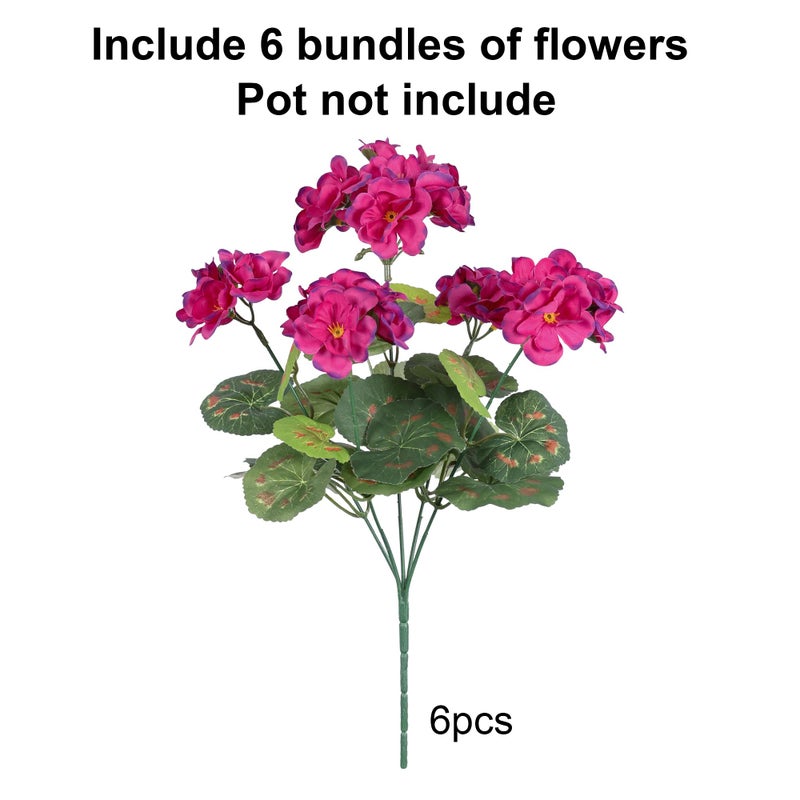 HyeFlora Artificial Geranium Fake Flowers for Outdoors Decoration, 6 Bundles Silk Geraniums Flower UV Resistant Look Real Faux Plants for Outside Planter Front Door Garden Patio Balcony Yard Home, Fuchsia - Image 5