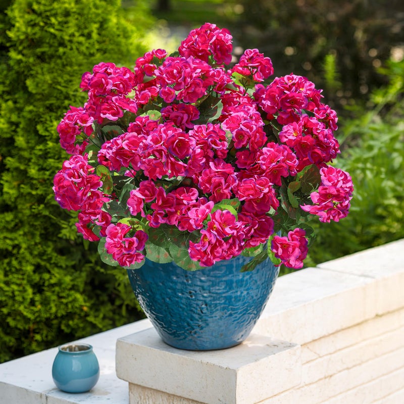 HyeFlora Artificial Geranium Fake Flowers for Outdoors Decoration, 6 Bundles Silk Geraniums Flower UV Resistant Look Real Faux Plants for Outside Planter Front Door Garden Patio Balcony Yard Home, Fuchsia - Image 2