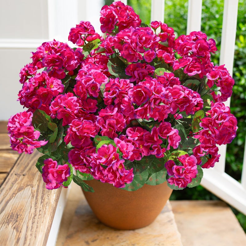 HyeFlora Artificial Geranium Fake Flowers for Outdoors Decoration, 6 Bundles Silk Geraniums Flower UV Resistant Look Real Faux Plants for Outside Planter Front Door Garden Patio Balcony Yard Home, Fuchsia - Image 1
