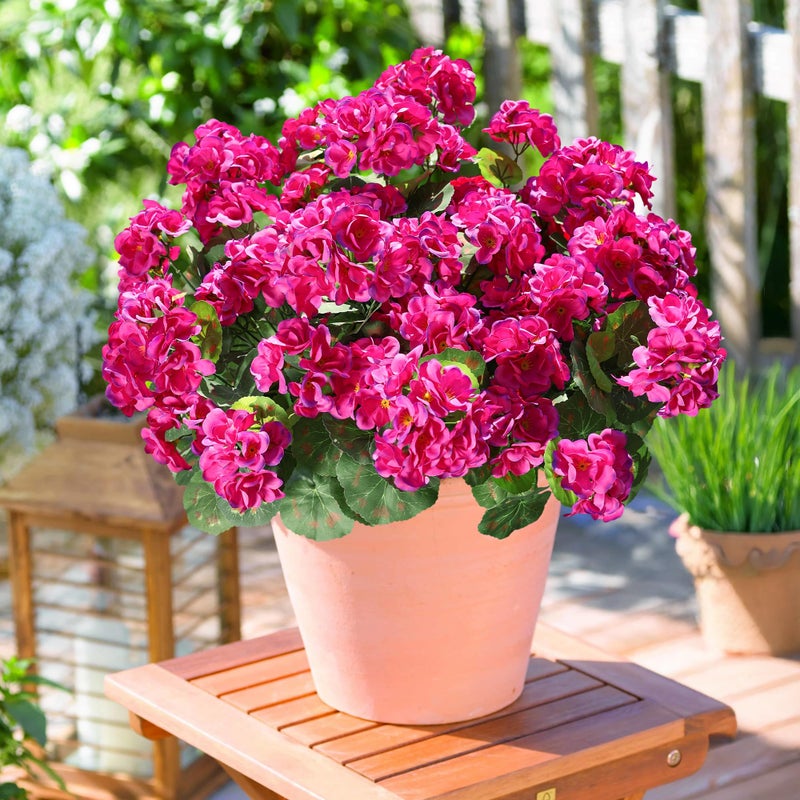 HyeFlora Artificial Geranium Fake Flowers for Outdoors Decoration, 6 Bundles Silk Geraniums Flower UV Resistant Look Real Faux Plants for Outside Planter Front Door Garden Patio Balcony Yard Home, Fuchsia - Image 4