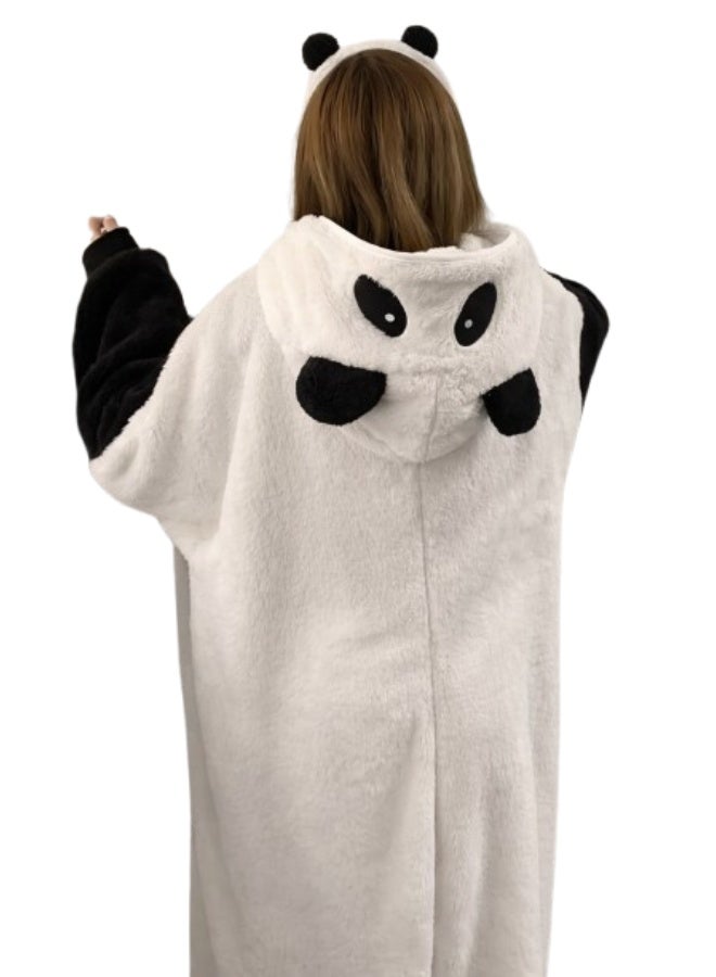 Women's Winter Jumpsuit, Plus Size, Imported Faux Fur and Sheen, Panda Design with Hood and Pockets - Image 3