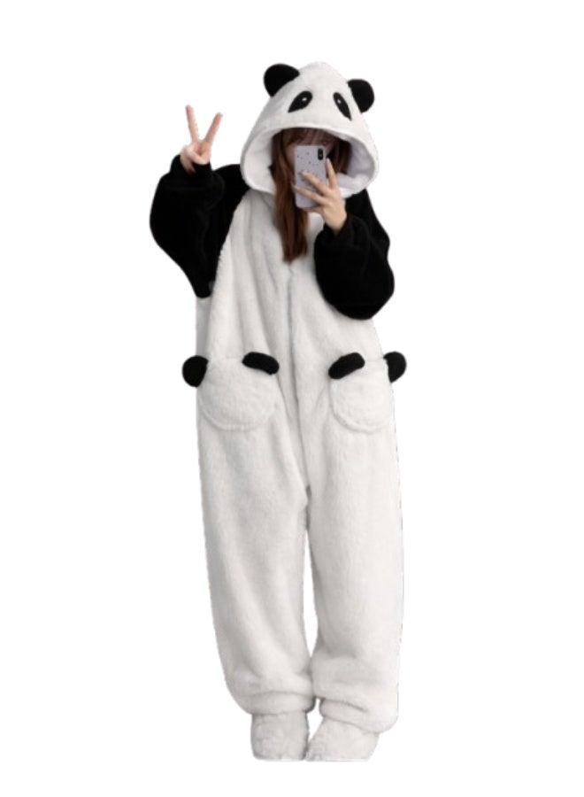 Women's Winter Jumpsuit, Plus Size, Imported Faux Fur and Sheen, Panda Design with Hood and Pockets - Image 4