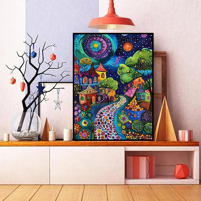 Ekuxom Starry Sky Diamond Art Kits for Adults-Full Drill Houses Diamond Dots Paintings for Beginners-5D DIY Diamond Gem Art and Crafts for Home Wall Decor Gifts 12X16Inch - Image 3