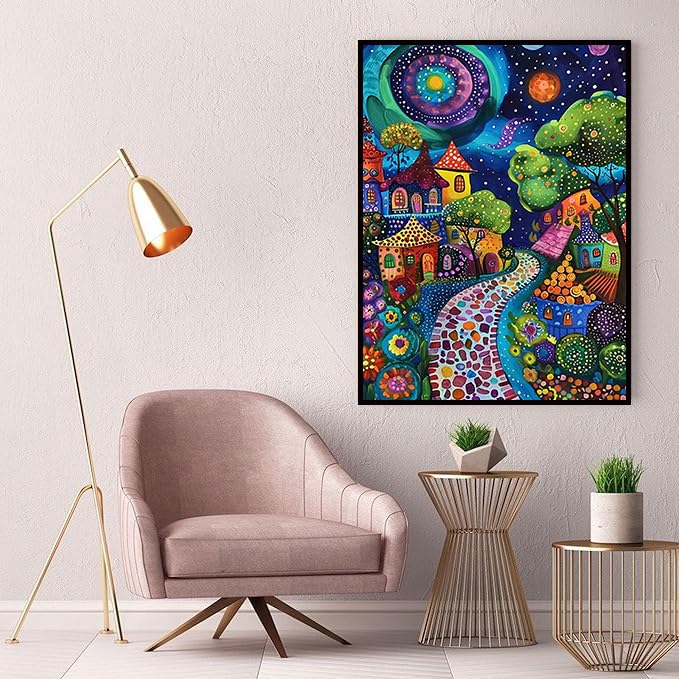 Ekuxom Starry Sky Diamond Art Kits for Adults-Full Drill Houses Diamond Dots Paintings for Beginners-5D DIY Diamond Gem Art and Crafts for Home Wall Decor Gifts 12X16Inch - Image 5