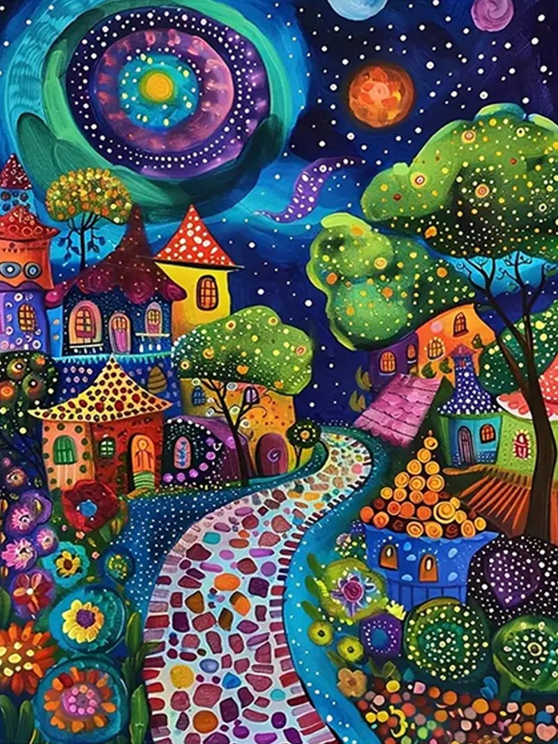Ekuxom Starry Sky Diamond Art Kits for Adults-Full Drill Houses Diamond Dots Paintings for Beginners-5D DIY Diamond Gem Art and Crafts for Home Wall Decor Gifts 12X16Inch - Image 1