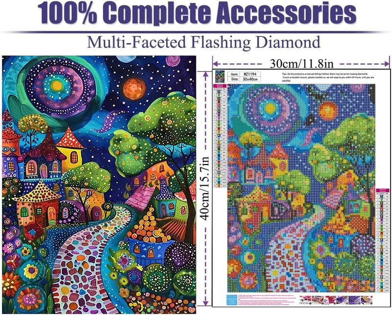 Ekuxom Starry Sky Diamond Art Kits for Adults-Full Drill Houses Diamond Dots Paintings for Beginners-5D DIY Diamond Gem Art and Crafts for Home Wall Decor Gifts 12X16Inch - Image 2