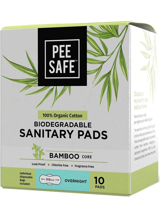 بيساف فوط صحية قابلة للتحلل البيولوجي آمنة للتبول - للاستخدام طوال الليل (عبوة من 10 قطع) | قطن عضوي 100% ولب الخيزران | فوط صحية عضوية | فوط صحية قطنية | فوط صحية من الخيزران | أكياس قابلة للتحلل البيولوجي للاستخدام مرة واحدة - Image 1