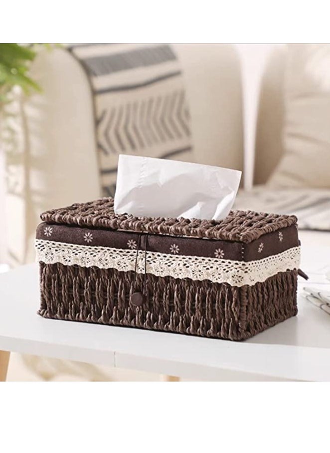 HOME TASTE TOMSUN Rattan Tissue Box Paper Towel Organizer Decorative Napkin Dispenser for Countertop Office Home Decor  - Image 1