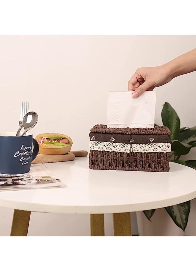 HOME TASTE TOMSUN Rattan Tissue Box Paper Towel Organizer Decorative Napkin Dispenser for Countertop Office Home Decor  - Image 3