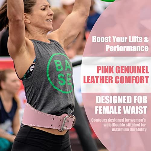 Jaffick Weight Lifting Belt For Ladies (4" Wide) - 100% Pink Leather Gym Belts Lower Waist Back Support For Women Men Fitness Squat Deadlift Heavy Duty Cross Training Gym Powerlifting Workout - Image 4