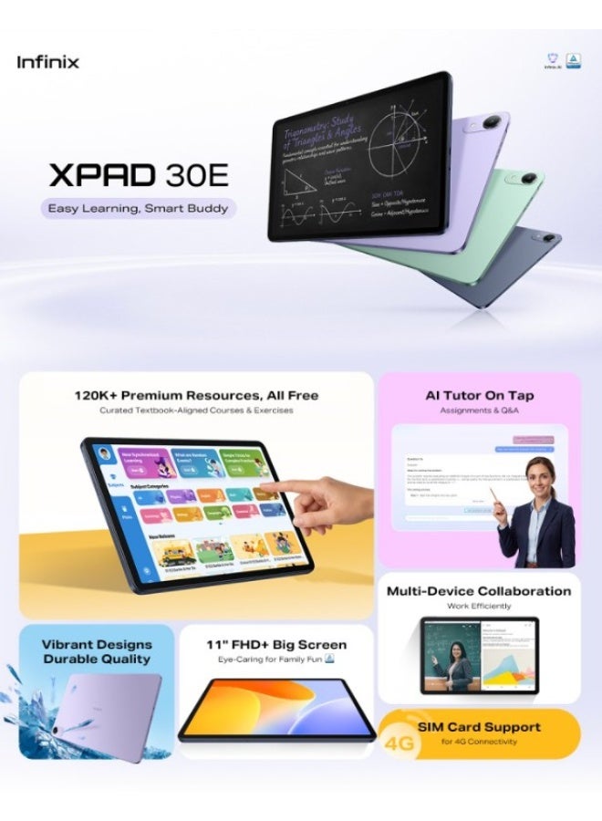 Infinix XPad 30E 4G - 128GB/4GB, 11" FHD+,IPS LCDD 60Hz Display, 7200 mAh Battery, SIM card, Green - Image 3