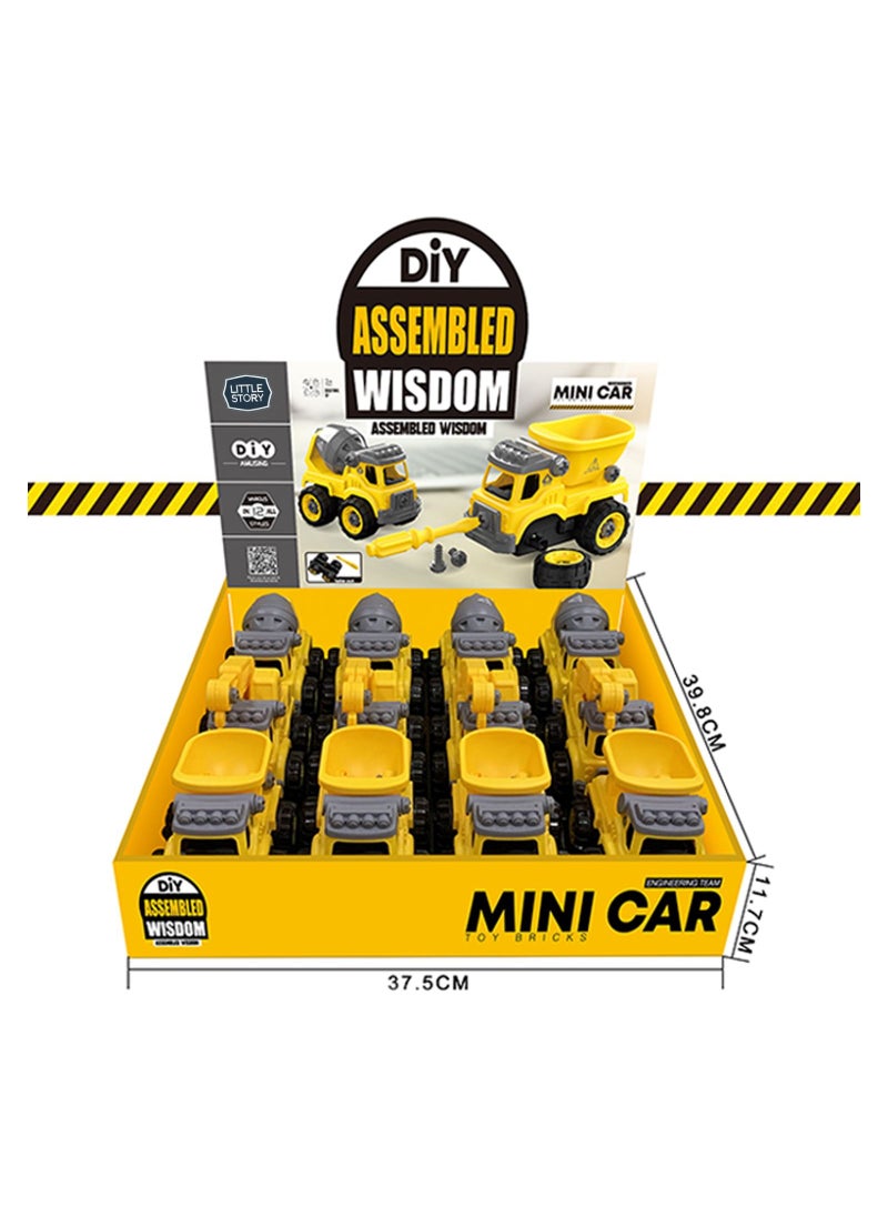 Little Story Kids Toy Assembled Wisdom Cars - Set of 12 - Yellow  - Image 1