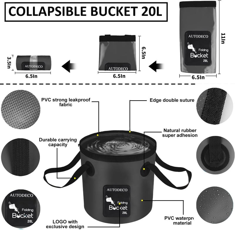 AUTODECO 41Pcs Car Cleaning Wash Kit Interior Detailing Cleaner Kit with High Power Handheld Vacuum, Collapsible Bucket, Windshield Tool, Snow Shovel, Tire Brush, Complete Car Care Tools, Black - Image 4