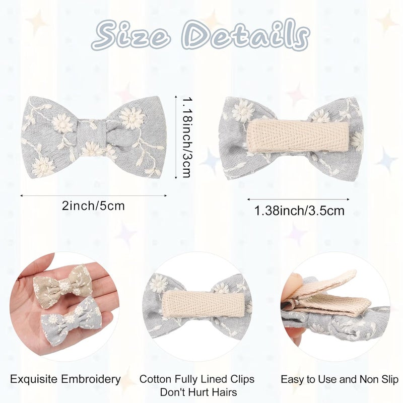 DED 24PCS 2 Baby Girls Hair Bow Clips Fine Hair Cotton Fully Lined Embroidery Baby Hair Barrettes Accessories for Infants Toddlers - Image 2
