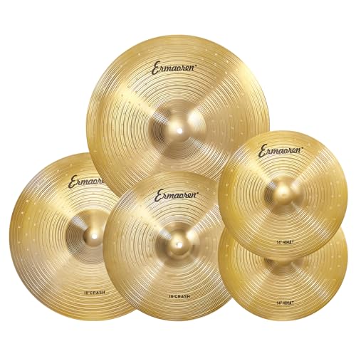 Ermaoren Cymbal Pack, 5 Pieces Drum Cymbals Set,14" Hi Hat Cymbals, 16" Crash and 18" Crash Cymbals, 20" Ride Cymbals for Drums Set - Image 1