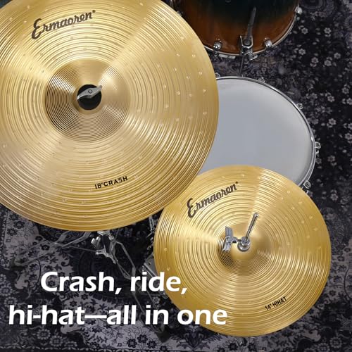 Ermaoren Cymbal Pack, 5 Pieces Drum Cymbals Set,14" Hi Hat Cymbals, 16" Crash and 18" Crash Cymbals, 20" Ride Cymbals for Drums Set - Image 4
