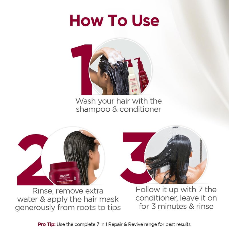 BBlunt 7 in 1 Repair  Revive Hair Combo  Shampoo  Conditioner  Hair Mask  Adresses 7 Signs of Hair Damage  Enriched with Ceramides  Argan Oil  For Men  Women  300 ml  250 g  250 g - Image 4
