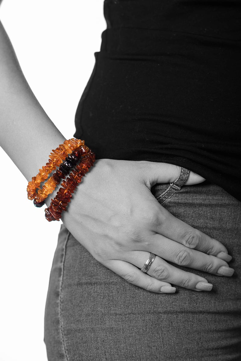AMBERAGE Natural Baltic Amber Bracelet for Adults (Women/Men) - Hand made From Polished/Certified Baltic Amber Beads(4 Colors) (COGNAC) - Image 4
