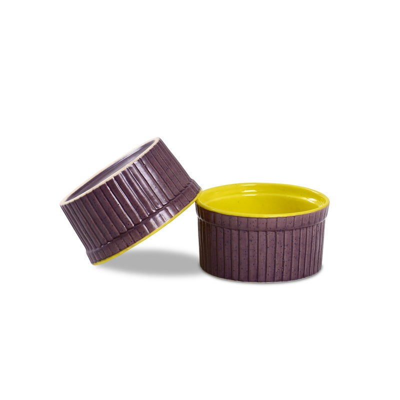 Caffeine Caffeine Ceramic Handmade purple and yellow ramekins Bowl- (Set of 8) - Image 2