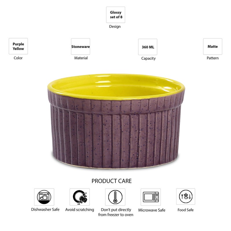 Caffeine Caffeine Ceramic Handmade purple and yellow ramekins Bowl- (Set of 8) - Image 4