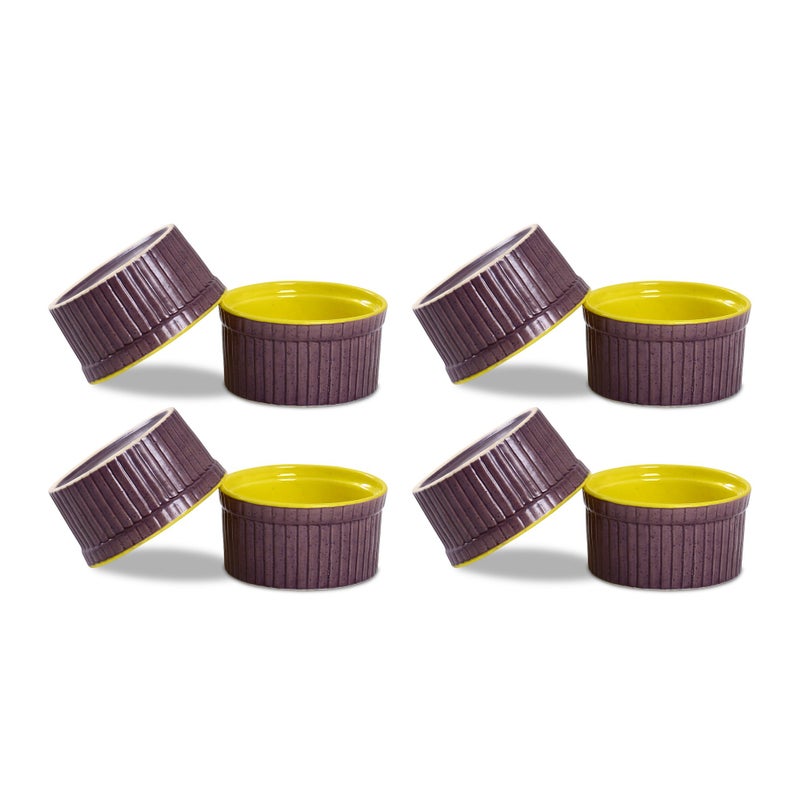 Caffeine Caffeine Ceramic Handmade purple and yellow ramekins Bowl- (Set of 8) - Image 1