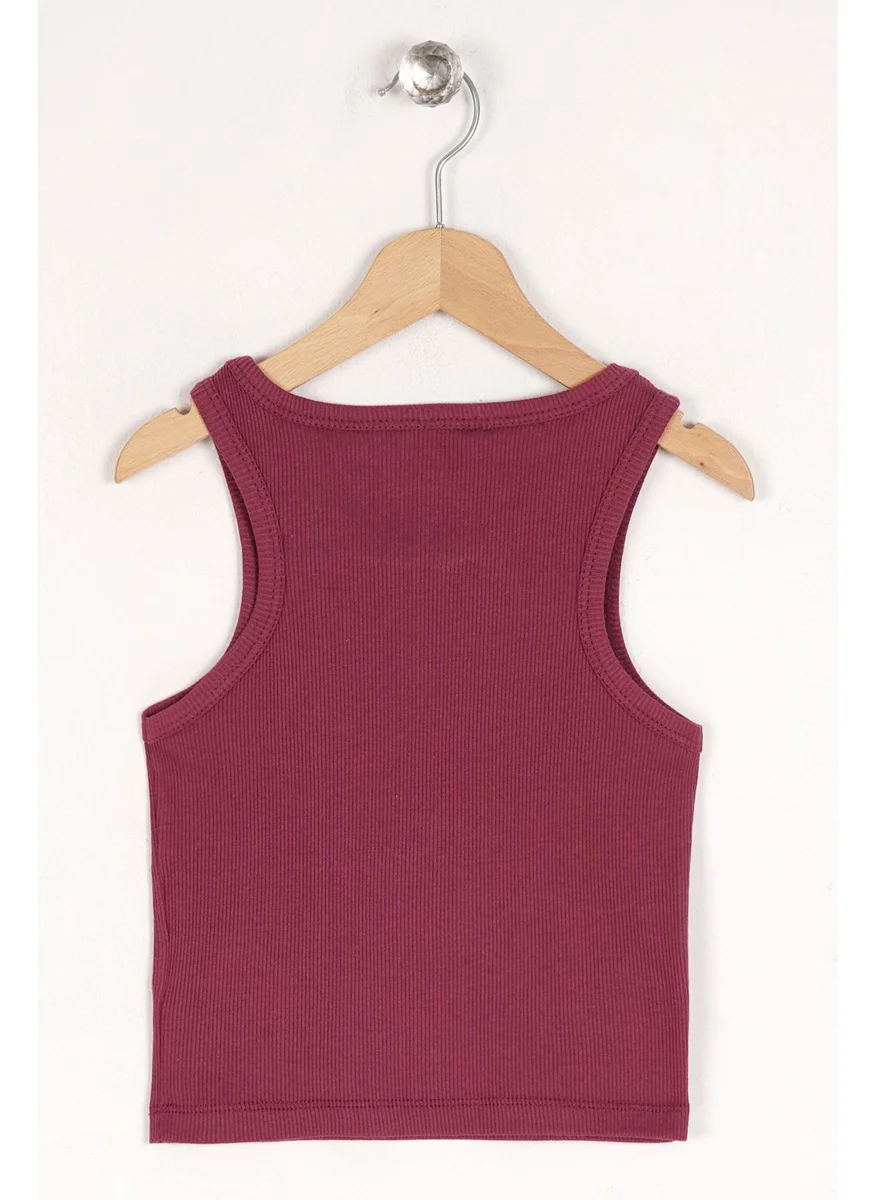 Zepkids Girls Plum Colored Crew Neck Stone Detailed Zero Sleeve Undershirt