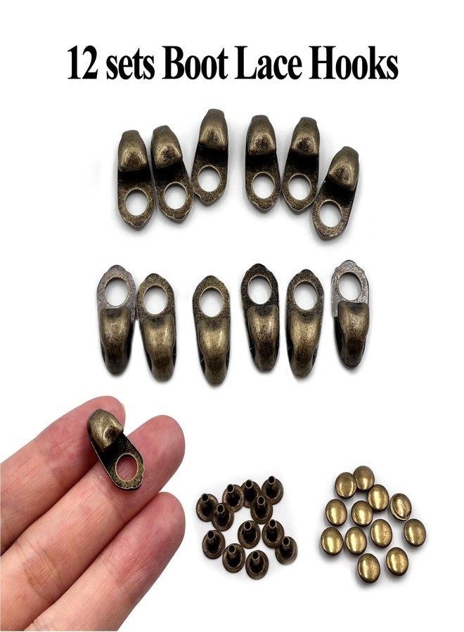Honigo 12 Sets Shoe Lace Hooks Bronze Alloy Shoelace Buckles Boot Hooks with Rivets for Repair/Camp/Hike/Climb Accessories - Image 3