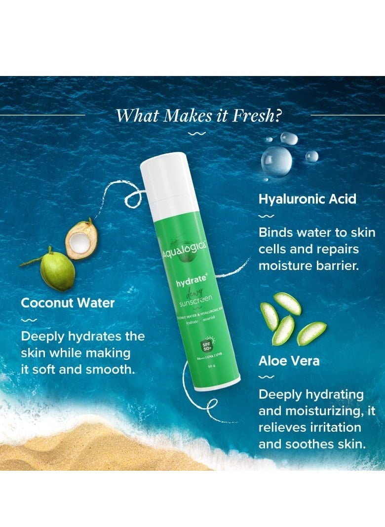 Aqualogica - Aqualogica Sunscreen with Coconut Water Hyaluronic Acid with SPF 50 Pack of 2 50g - Image 1