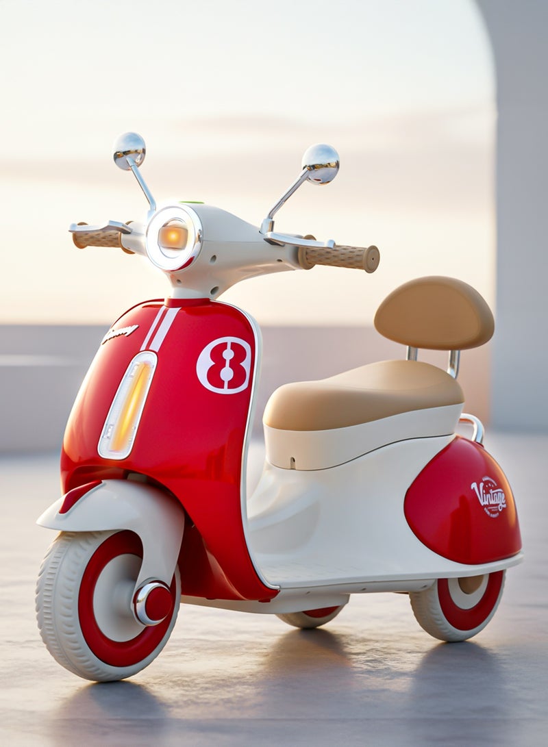 بيبي دراجة فيسبا تعمل بالبطارية للأطفال، لعبة ركوب على شكل دراجة وسكوتر للأطفال مزودة بالأضواء والموسيقى، دراجة أطفال ببطارية قابلة لإعادة الشحن، دراجة كهربائية للأطفال للقيادة من عمر 1 إلى 3 سنوات للأولاد والبنات – اللون الأحمر. - Image 1