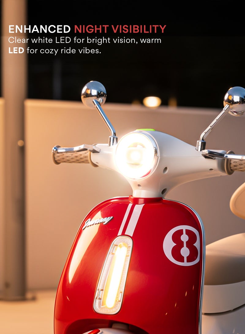 بيبي دراجة فيسبا تعمل بالبطارية للأطفال، لعبة ركوب على شكل دراجة وسكوتر للأطفال مزودة بالأضواء والموسيقى، دراجة أطفال ببطارية قابلة لإعادة الشحن، دراجة كهربائية للأطفال للقيادة من عمر 1 إلى 3 سنوات للأولاد والبنات – اللون الأحمر. - Image 4