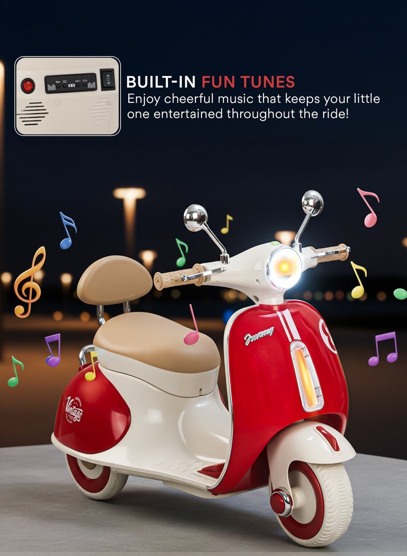 بيبي دراجة فيسبا تعمل بالبطارية للأطفال، لعبة ركوب على شكل دراجة وسكوتر للأطفال مزودة بالأضواء والموسيقى، دراجة أطفال ببطارية قابلة لإعادة الشحن، دراجة كهربائية للأطفال للقيادة من عمر 1 إلى 3 سنوات للأولاد والبنات – اللون الأحمر. - Image 5