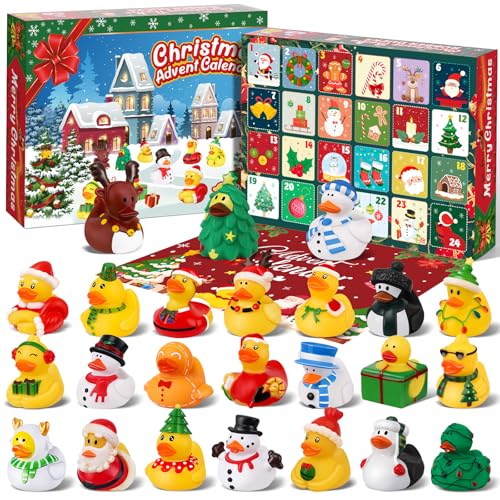 ANGGIKO 2025 Advent Calendar Christmas Rubber Ducks 24 Days Ducks Countdown Gift for Kids Boys Girls Christmas Goodie Bag Stuffers Party Favor Gifts for Toddlers Rubber Ducky Bath Toys Baby Showers - Image 1