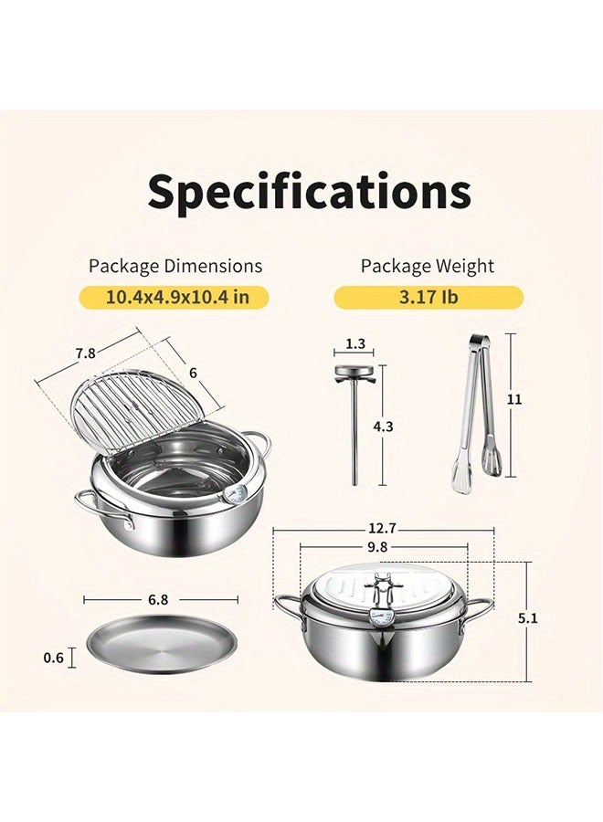 HOMESTAR Deep Fryer Pot, Frying Pot 304 Stainless Steel Small Deep Fryer with Thermometer,Lid And Oil Drip Drainer Rack for French Fries Shrimp Chicken Wings and Shrimp - Image 2