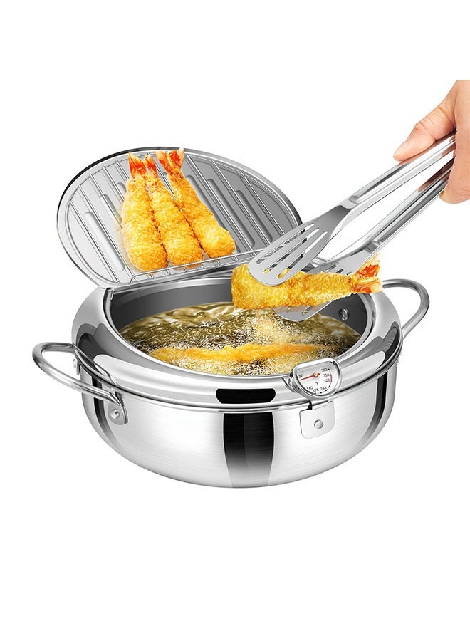 HOMESTAR Deep Fryer Pot, Frying Pot 304 Stainless Steel Small Deep Fryer with Thermometer,Lid And Oil Drip Drainer Rack for French Fries Shrimp Chicken Wings and Shrimp - Image 1