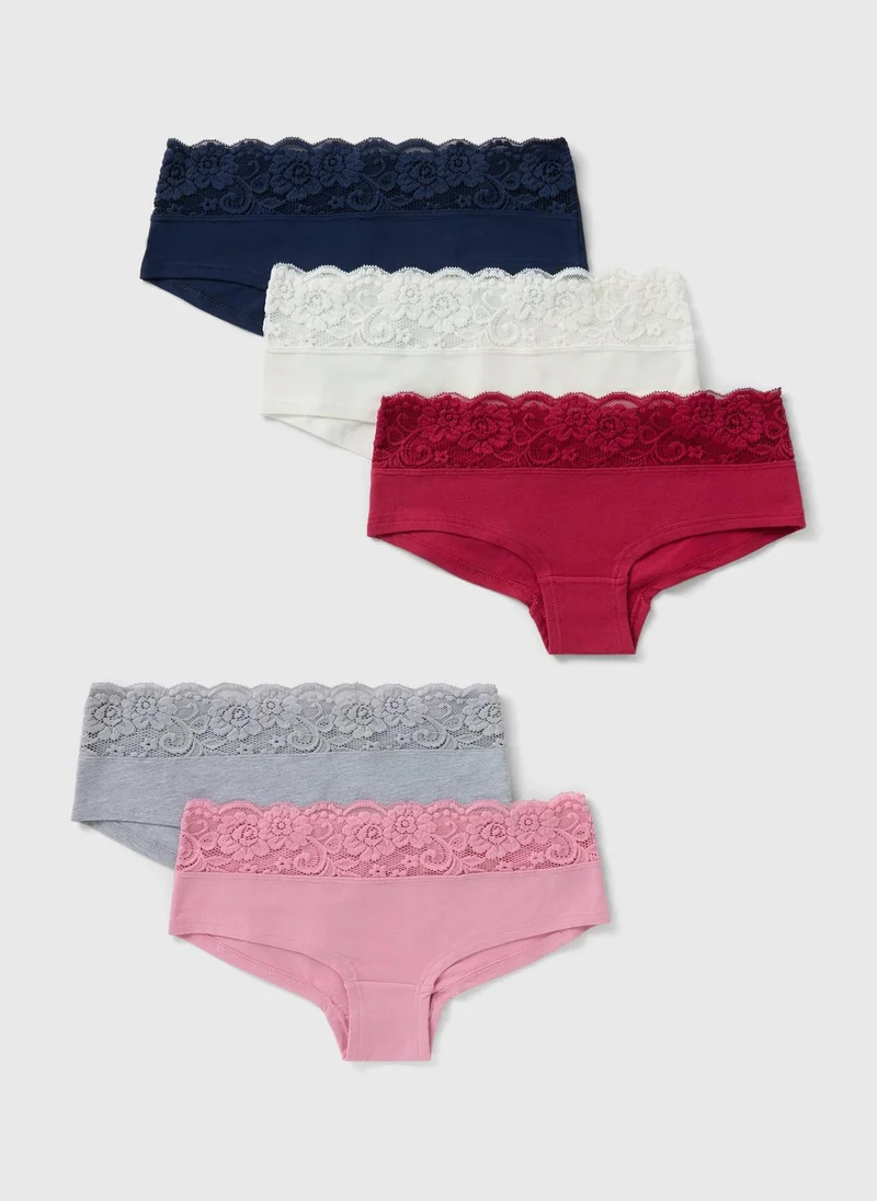 Matalan 5 Pack Multicolour Lace Trim Short Knickers