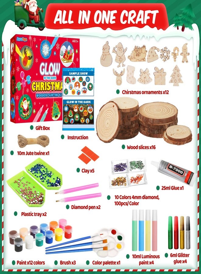 AuroTops Christmas Crafts for Kids, Christmas Wooden Painting Kit Glow in the Dark Christmas Ornaments, Wood Slice Arts & Crafts Activities Kits Christmas Bulk Party Favors for Kids 5 6 7 8 9 10 11 12 - Image 2