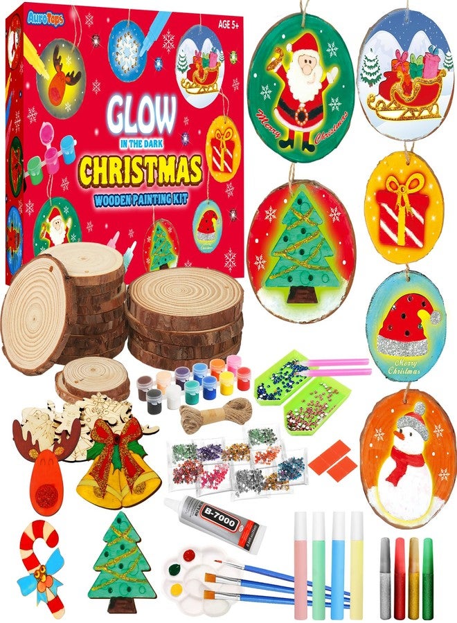 AuroTops Christmas Crafts for Kids, Christmas Wooden Painting Kit Glow in the Dark Christmas Ornaments, Wood Slice Arts & Crafts Activities Kits Christmas Bulk Party Favors for Kids 5 6 7 8 9 10 11 12 - Image 1