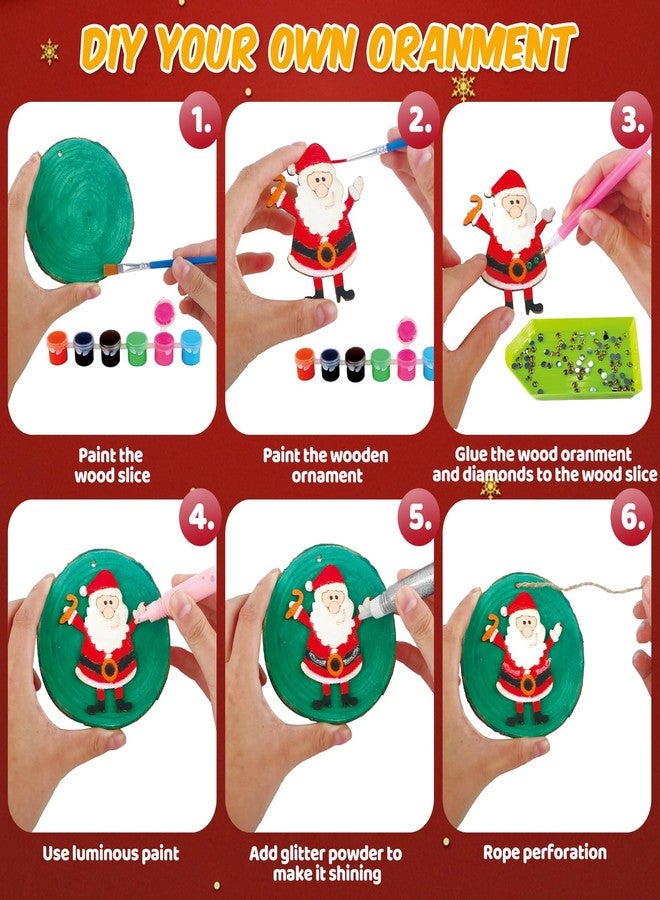 AuroTops Christmas Crafts for Kids, Christmas Wooden Painting Kit Glow in the Dark Christmas Ornaments, Wood Slice Arts & Crafts Activities Kits Christmas Bulk Party Favors for Kids 5 6 7 8 9 10 11 12 - Image 4