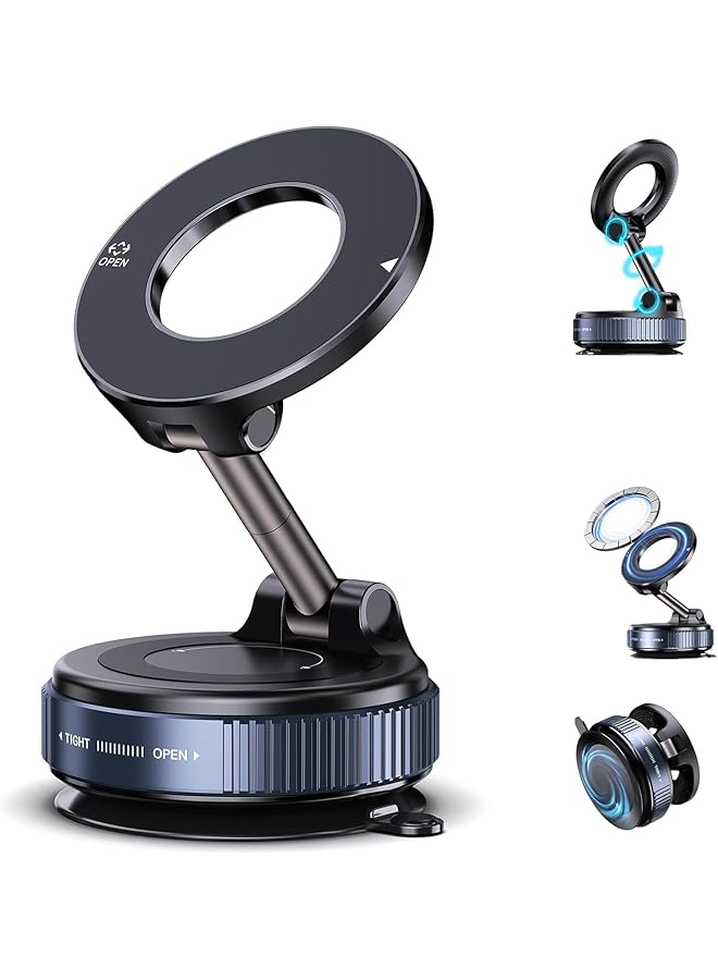 Green Tiger Vacuum Magnetic Car Phone Holder, 360° Rotating Foldable Telescopic Holder, Suction Cup Phone Holder, Suitable for Car/Gym/Mirror/Smooth Surface, Compatible with Iphone, Android(Black)
