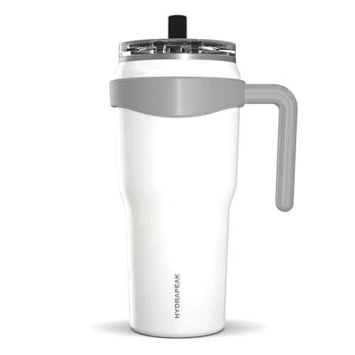 Hydrapeak Roadster 40oz Stainless Steel Tumbler Double Wall Vacuum Insulated Water Bottle With Handle And 2 in 1 Straw Lid (White) - Image 1