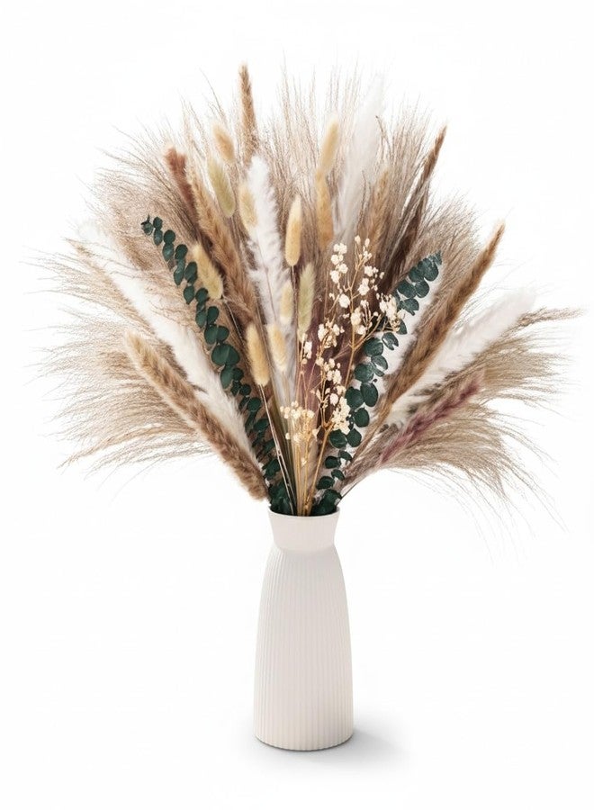 جوهاوس مجموعة جوهاوس المكونة من 120 قطعة من عشب البامباس المجفف لتزيين المزهريات، عشب البامباس الطبيعي، سيقان الأوكالبتوس، ذيول الأرانب، بطول 17 بوصة، مناسبة لتزيين المنازل بنمط البوهو وحفلات الزفاف والمنازل الريفية. - Image 1